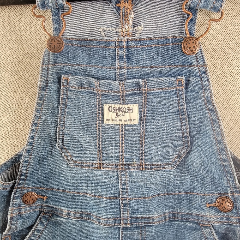 Osh Kosh B'Gosh Girls Short Overalls Vestback Embroidered Denim Shortall Size 4T - Picture 2 of 9